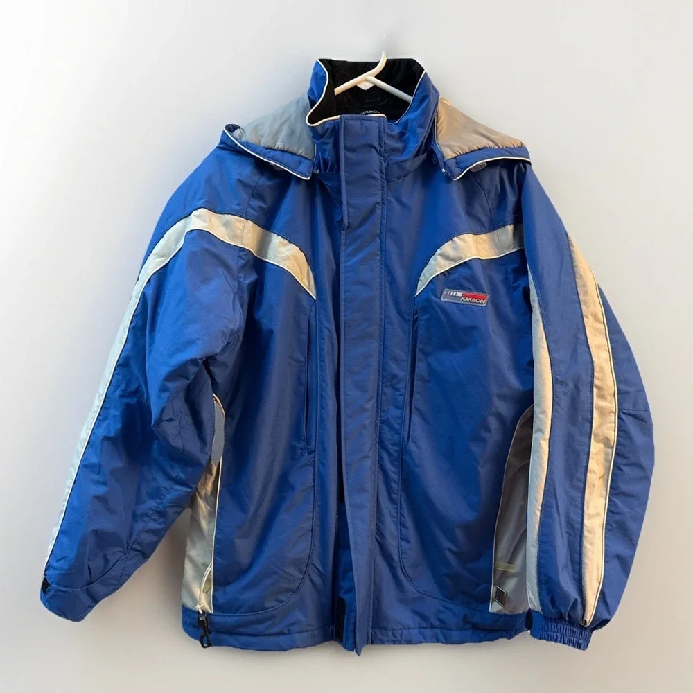 Karbon Kids Ski Snowboarding Jacket Blue Gray Hooded Sz 16 Winter Detach Hood